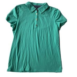 Jones New York Top Sz Med Knit Polo Shirt Tee Green Stretch Short Sleeve Womens